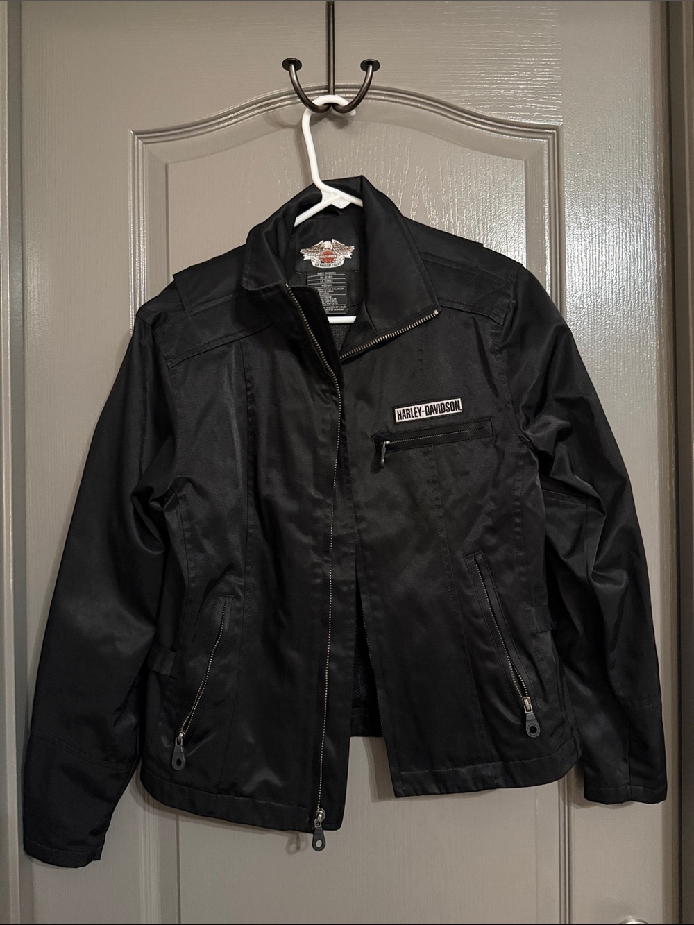 Women’s Harley Davidson Medium Black Zip-Up Lightweight Canvas Biker Jacket